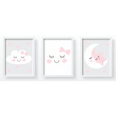 Quadro Decorativo Infantil Lua Nuvens Estrelas -  Papel de parede  infantil, Enxovais para Bebê, Kits Berço, Kit Cama, faixa decorativa, régua do crescimento, quadros decorativos infantil.