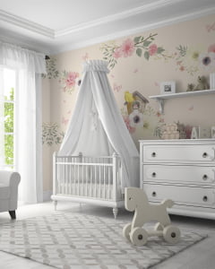 Papel de parede Infantil Floral Casinha dos Pássaros