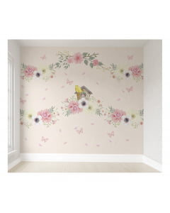 Papel de parede Infantil Floral Casinha dos Pássaros