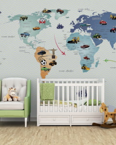 Papel de Parede Infantil Mapa Mundi