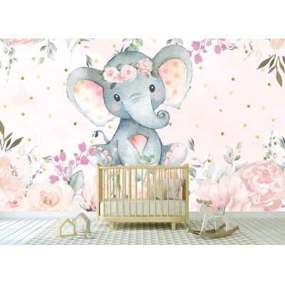 Papel de parede Infantil Menina Elefantinha Floral