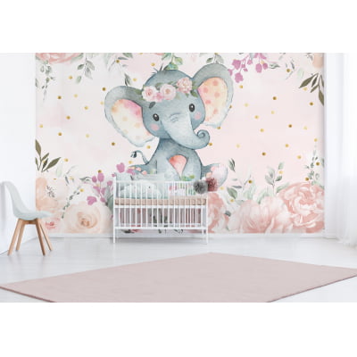 Papel de parede Infantil Menina Elefantinha Floral