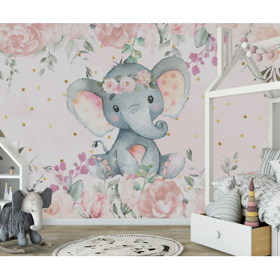 Papel de parede Infantil Menina Elefantinha Floral