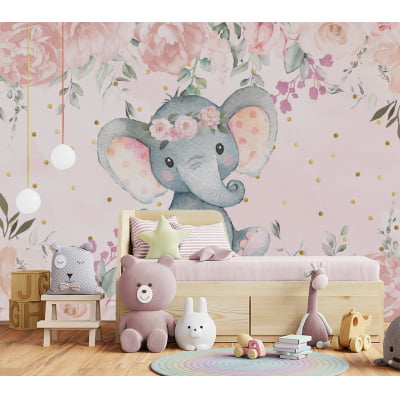 Papel de parede Infantil Menina Elefantinha Floral