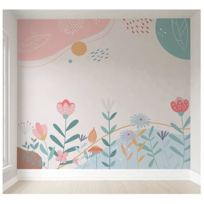 Papel de Parede Infantil Floral Rosa Menina