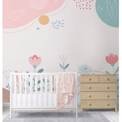 Papel de Parede Infantil Floral Rosa Menina - VR487