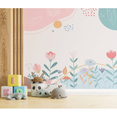 Papel de Parede Infantil Floral Rosa Menina