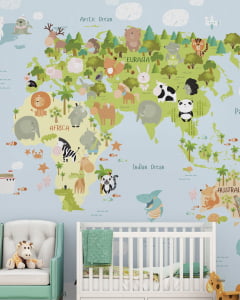 Papel de Parede Infantil Mapa Mundi