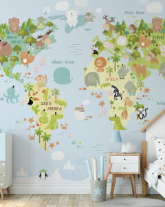 Papel de Parede Infantil Mapa Mundi