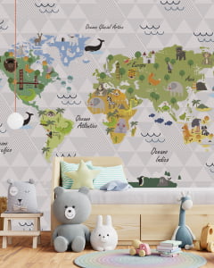 Papel de Parede Infantil Mapa Mundi