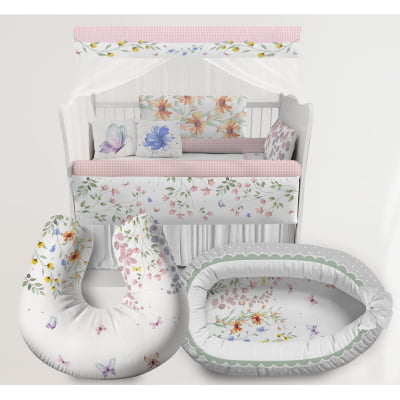 Kit Berço Completo Ninho Amamentadora Jardim Encantado Menina Bebê Infantil - KTPR500