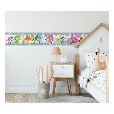 Faixa Decorativa Infantil Adesiva Flores Jardim FX258