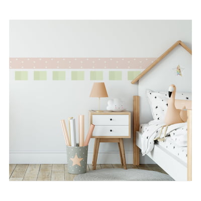 Faixa Decorativa Infantil Adesiva Rosa Verde - FX175