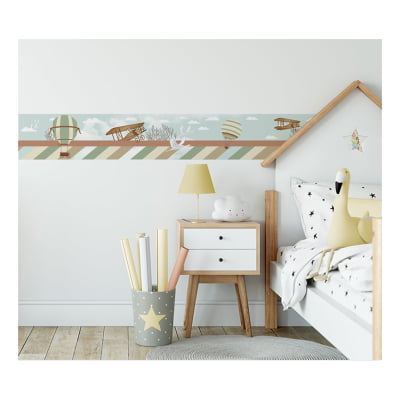 Faixa Decorativa Infantil Adesiva Aviões Verde Menino - FX77