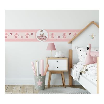 Faixa Decorativa Infantil Adesiva Rosa Bailarinas - FX177