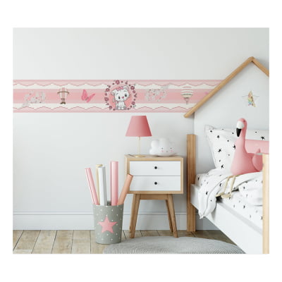 Faixa Decorativa Infantil Adesiva Borboletas Rosa Gato FX197