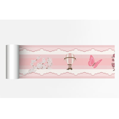 Faixa Decorativa Infantil Adesiva Borboletas Rosa Gato