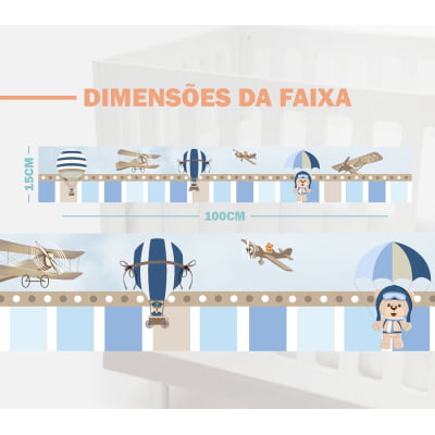 Faixa Decorativa Infantil Adesiva Urso Aviões Balões Azul 