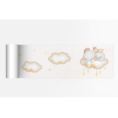 Faixa Decorativa Infantil Adesiva Urso Nuvens 