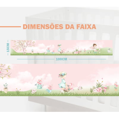 Faixa Decorativa Infantil Adesiva Jardim Encantado Campo Rosa Menina