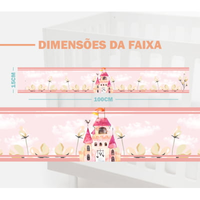 Faixa Decorativa Infantil Adesiva Princesas Castelo Rosa Menina