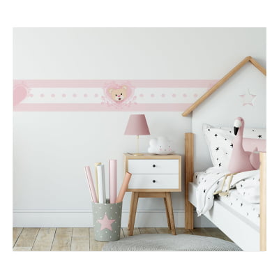 Faixa Decorativa Infantil Adesiva Ursa Princesa Rosa - FX353