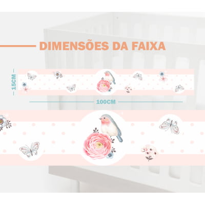 Faixa Decorativa Infantil Adesiva Borboletas Pássaros Rosa