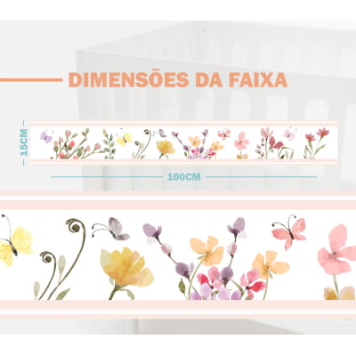 Faixa Decorativa Infantil Adesiva Jardim Borboletas Flores