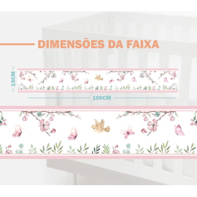 Faixa Decorativa Infantil Adesiva Jardim Encantado Pássaros Flores