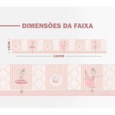 "Encante o quarto da sua menina com a Faixa Decorativa Infantil Adesiva Bailarinas Rosa! Com um design delicado e gracioso, ela cria um ambiente encantador e elegante. Fácil de aplicar, perfeita para deixar o espaço ainda mais especial!"