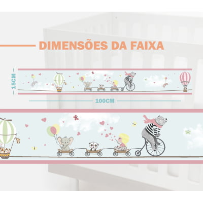 Faixa Decorativa Infantil Adesivo Safari Menina Animais na Bicicleta