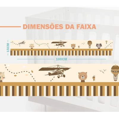 Faixa Decorativa Adesiva Infantil  Urso Aviões Balões Bege Menino