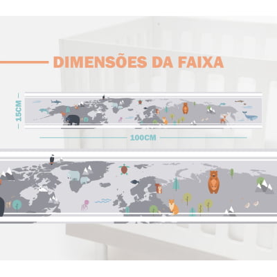 Faixa Decorativa Infantil Safari Mapa Mundi Adesiva Cinza