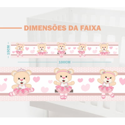 Faixa Decorativa Infantil Adesiva Ursa Bailarina Rosa Menina