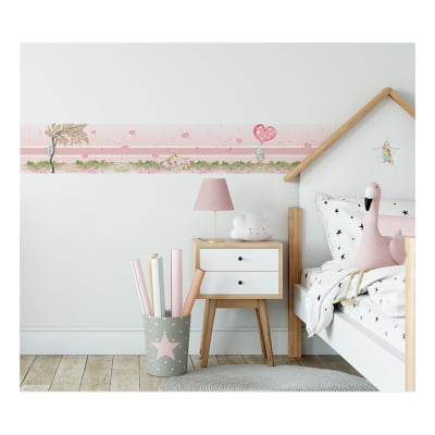 Faixa Decorativa Infantil Adesiva Jardim Encantado Ursa Rosa - FX151