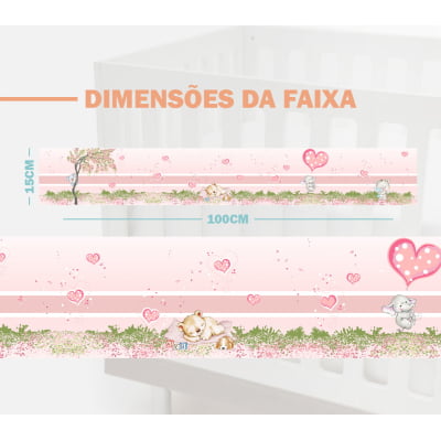 Faixa Decorativa Infantil Adesiva Jardim Encantado Ursa Rosa