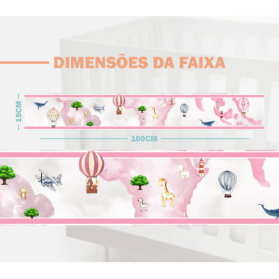 Faixa Decorativa Infantil Adesiva Safari Mapa Mundi Rosa