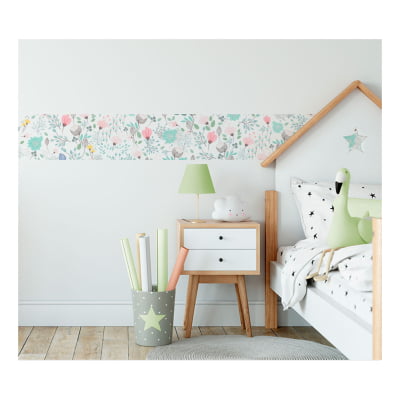 Faixa Decorativa Infantil Adesiva Floral Menina Colorida