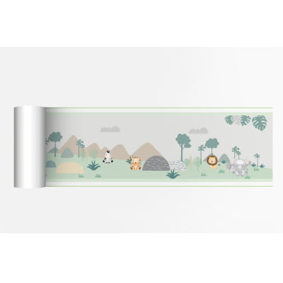 Faixa Decorativa para Quarto de Bebê Safari Montanhas Verde 