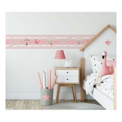 Faixa Decorativa Infantil Adesiva Borboletas Rosa Gato