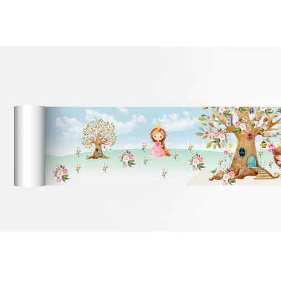 Faixa Decorativa Infantil Adesiva Princesas Castelo Rosa Menina