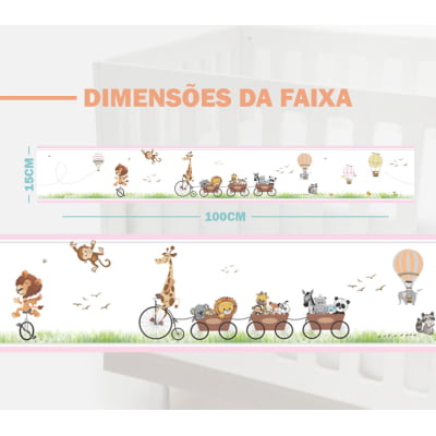 Faixa Decorativa Bebê Papel de Parede Safari Girafa com Animais