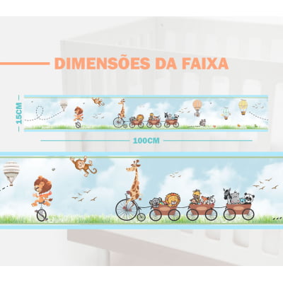 Faixa Decorativa Bebê Papel de Parede Safari Girafa com Animais