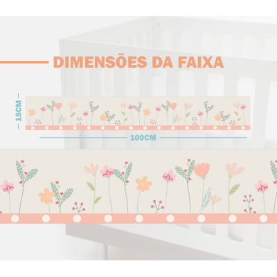 Faixa Decorativa Infantil Bebê jardim flores rosa verde coração - FX583