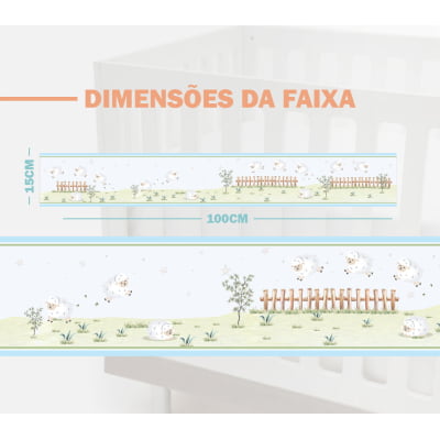 Faixa Decorativa Bebê autocolante ovelhinhas cerca floresta infantil - fx564