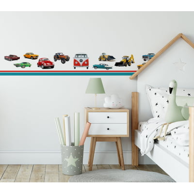 Faixa Decorativa Infantil Bebê Papel de Parede Mapa Mundi Carros - FX68