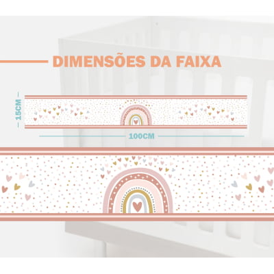 Faixa Decorativa Infantil Bebê Papel Parede Arco-Íris Corações Bolinhas coloridas Feminino FX638