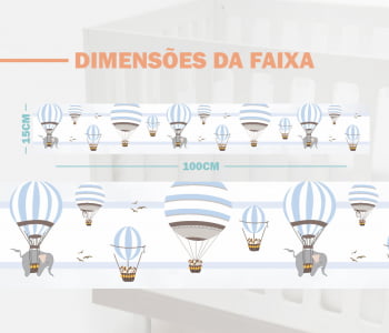 Faixa Decorativa Bebê Papel de Parede Safari Balões nas Nuvens