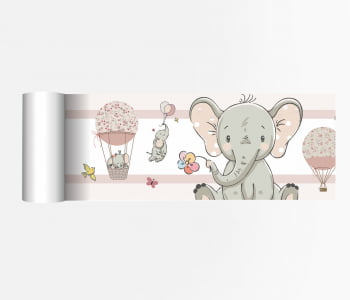 Faixa Decorativa Infantil Bebê Papel de Parede Elefantinha Floral - FX46