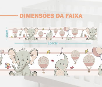 Faixa Decorativa Infantil Bebê Papel de Parede Elefantinha Floral - FX46